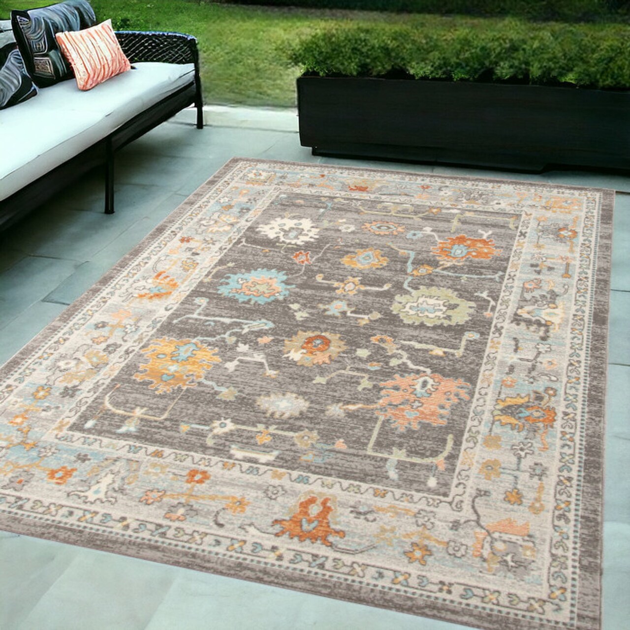 Edge Collections - 5' x 7' - Gray - Stain Resistant Floral Area Rug for Indoor and Outdoor Use - 1 Piece